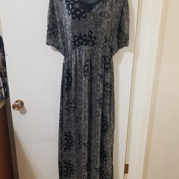 Bongo Boho Paisley Maxi Dress Black & White Size Large - Picture 1 of 12